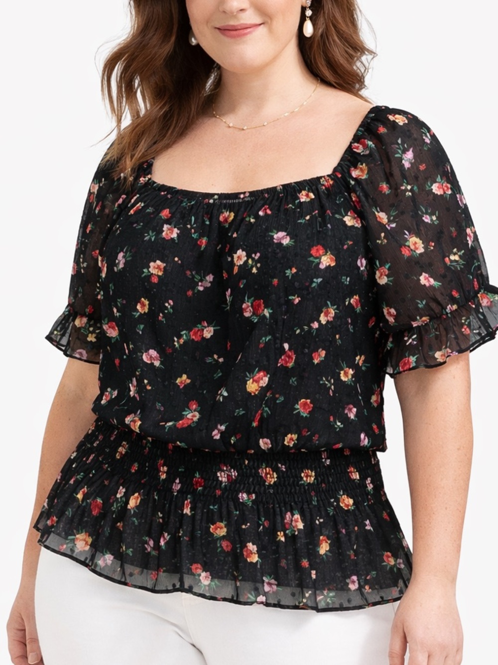 Banana Republic Floral Sheer Boho Smocked Peplum Top XL Tall